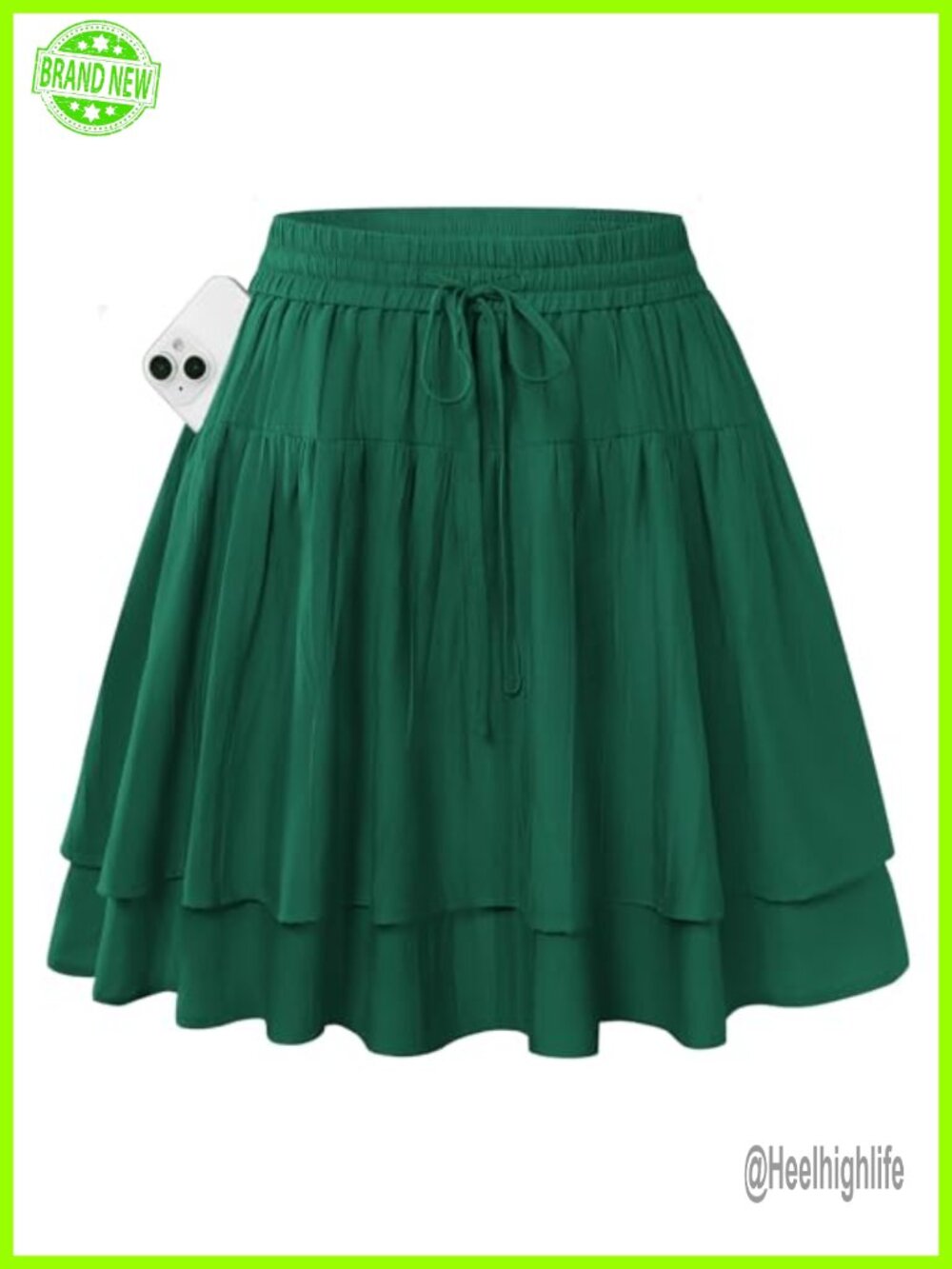 Kate K Pleated Mini Skort with Pockets Ruffle High Waist